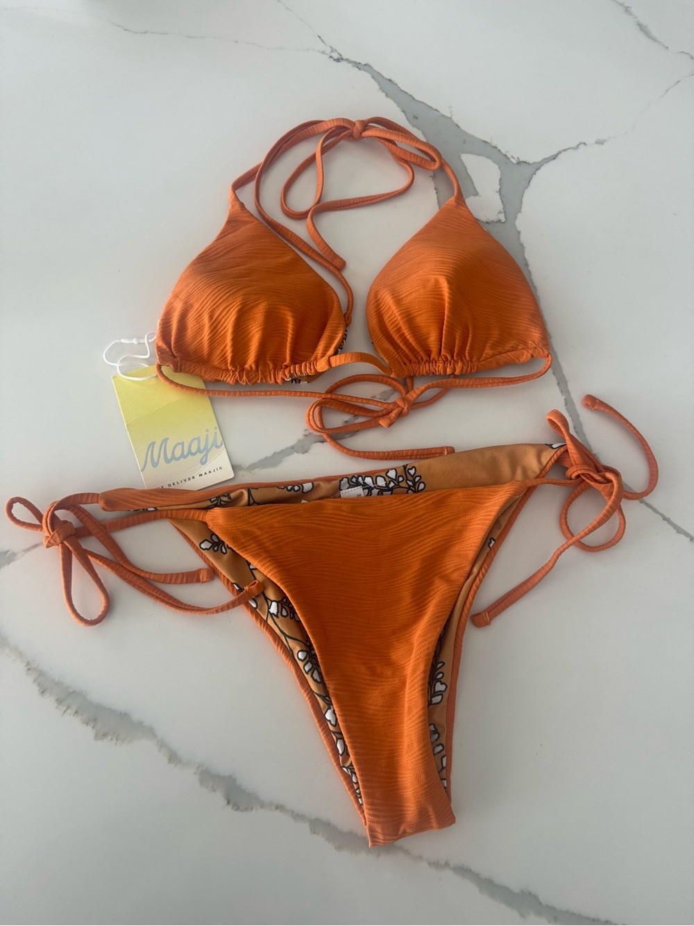 Maaji Vibrant Orange Tie-String Reversible Bikini Set
